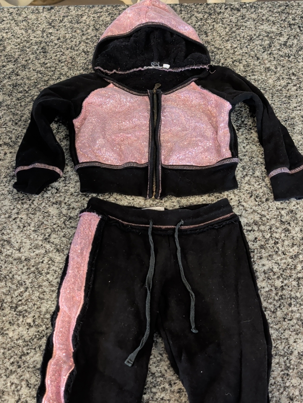 Ooh! La, La! Couture Black and Pink Sparkle Girls Hooded Tracksuit